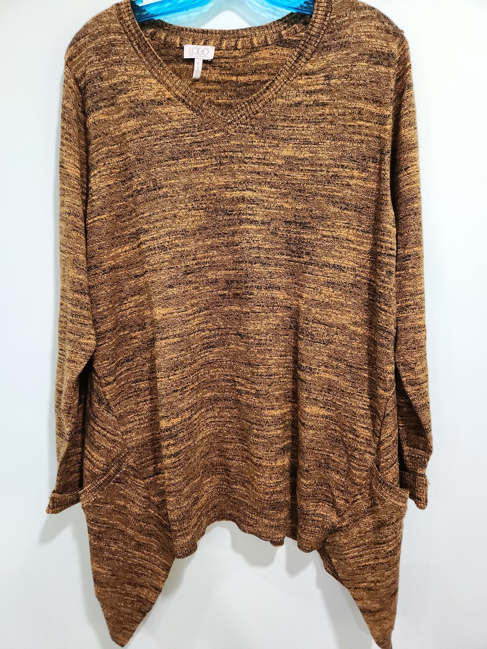 LOGO by Lori Goldstein Marled Brown V-Neck Tunic Sweater